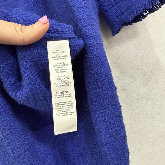 Chicos Jacket Womens 2 Blue Textured Fringe Open Front Pockets Casual Boho Coat - Picture 5 of 8